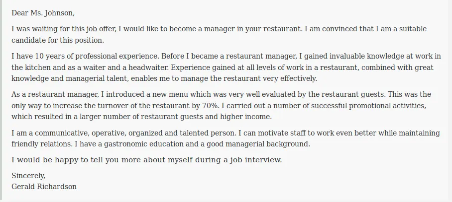 An example of a cover letter