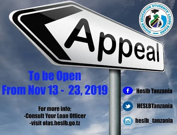 HESLB: Appeal For Loan Applicants 2019/20 | Rufaa Mkopo HESLB, 2019/20
