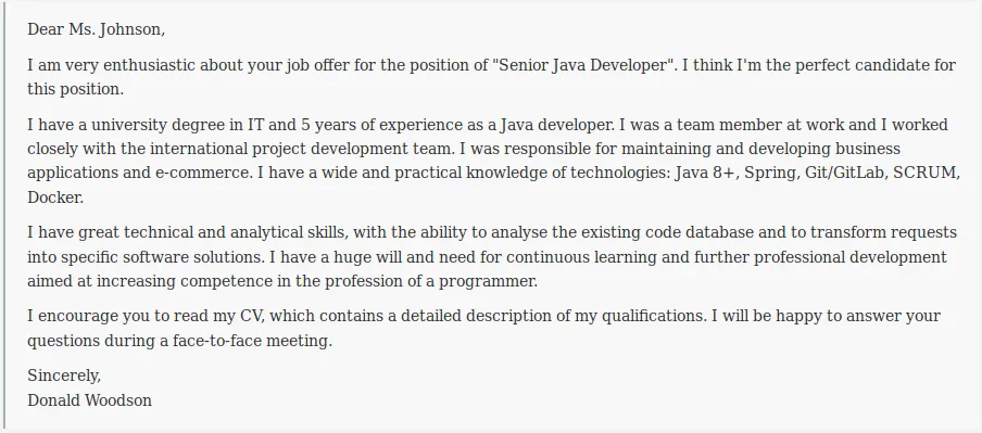 An example of a cover letter